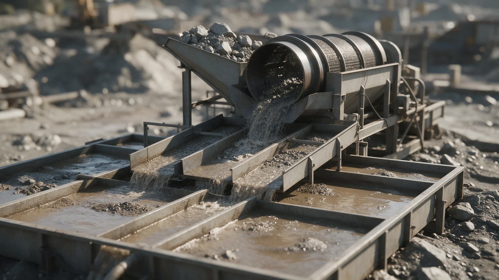 An alluvial gold washing plant with a trommel
