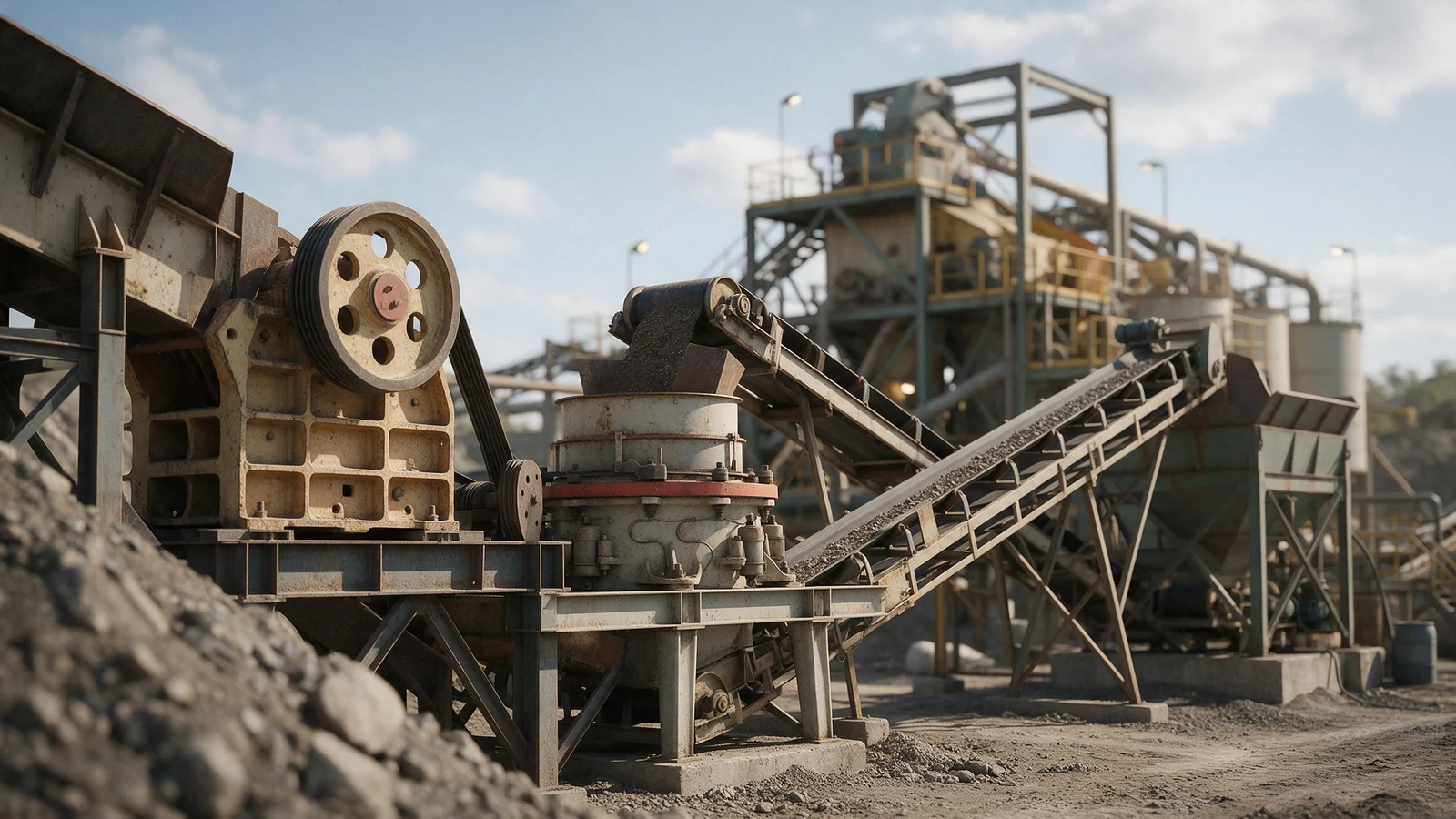A jaw crusher and cone crusher circuit feeding a gold plant