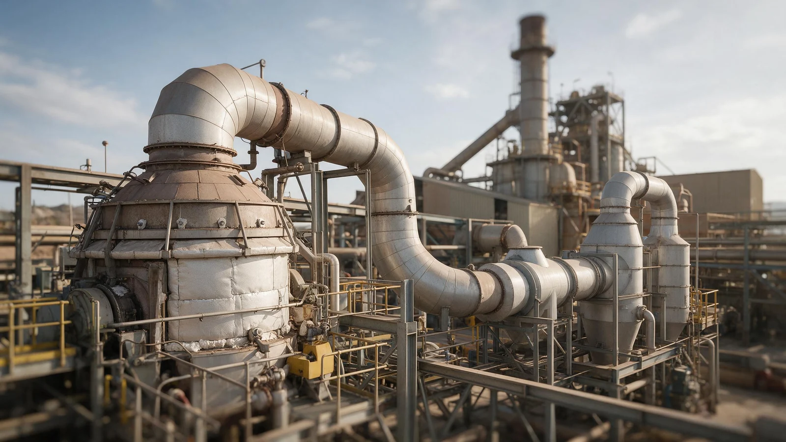 Roaster and off-gas handling train in a refractory gold plant